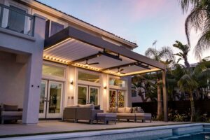 pergola at dawn, with automated lighting system - Azenco