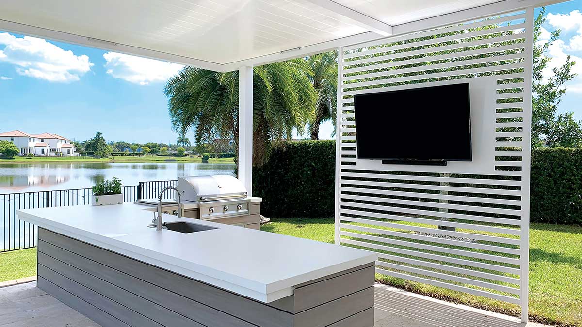 Luxury Living with a Pergola with TV | AZENCO Palm Beach, FL
